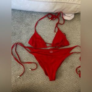 Monday string swim set in red ( P top and S bottom)